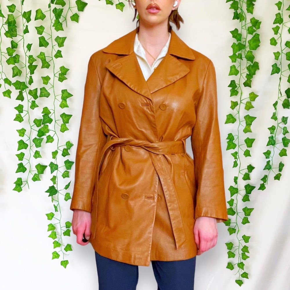 Vintage brown leather trench coat